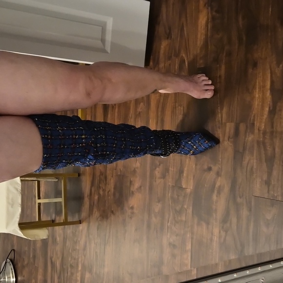 Azalea Wang Blue Plaid Heeled Boots - Picture 8 of 8